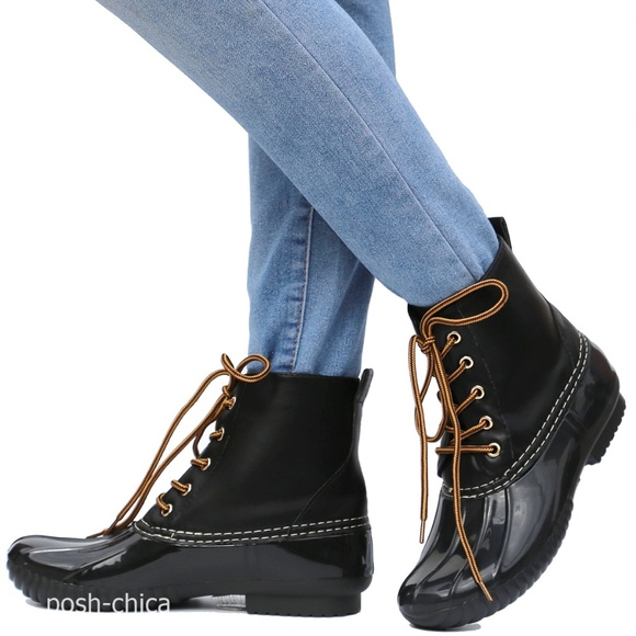 Shoes - New Black Lace Up Duck Ankle Boots 5.5 6